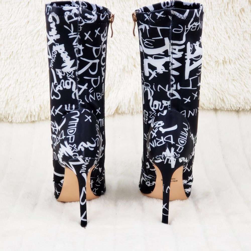 Graffiti Stretch Square Open Toe Ankle Boots - Picture 4 of 9